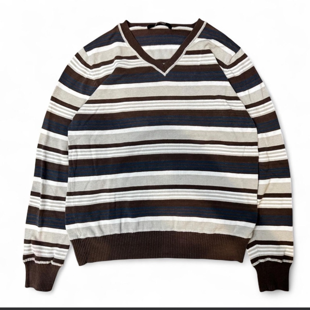 ZARA Men's Striped V-Neck Sweater - M